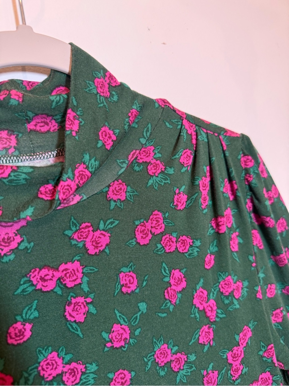 ModCloth Whimsy Goth Floral Print Dress, Mock Neck Long Sleeve Rouched Detail L - Picture 2 of 10
